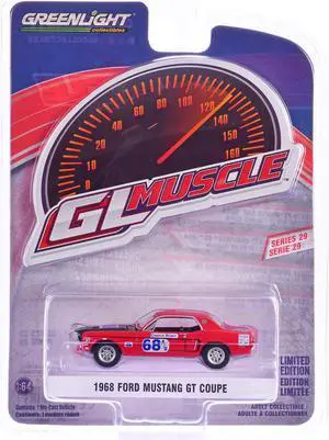1968 Ford Mustang GT Coupe #68 "Charlie Henry Race Car" Red "GreenLight Muscle" Series 29 1/64 Diecast Model Car by Greenlight