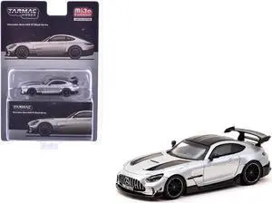 Mercedes-Benz AMG GT Black Series Silver Metallic with Black Hood Stripes and Top "Global64" 1/64 Diecast Model by Tarmac Works
