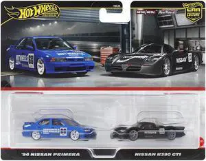 1994 Nissan Primera RHD #68 Blue and Nissan R390 GT1 #23 Matt Black "Car Culture" Set of 2 Cars Diecast Model Cars by Hot Wheels