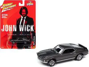 1969 Ford Mustang Mach I Gray Metallic with Black Stripes "John Wick" (2014) Movie 1/64 Diecast Model Car by Johnny Lightning