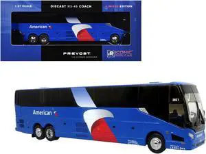 Prevost H3-45 Coach Bus "American Airlines Landline" Blue with Graphics Ltd Ed 1/87 (HO) Scale Diecast Model by Iconic Replicas