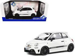 2022 Fiat F595 Abarth Ghiaccio White with Black Stripes 1/18 Diecast Model Car by Solido