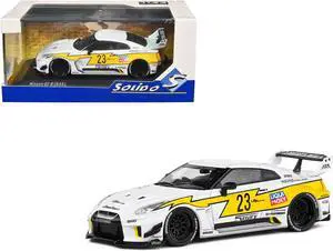 2019 Nissan GTR35 "LBWK Silhouette" RHD (Right Hand Drive) #23 White with Yellow Graphics 1/43 Diecast Model Car by Solido