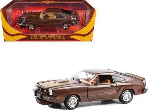 1978 Ford Mustang II King Cobra Dark Brown Metallic with Orange and Gold Hood Stripes 1/18 Diecast Model Car by Greenlight