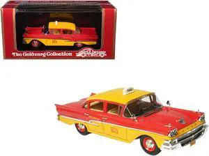 1958 Ford Custom 300 Taxi Cab "Kind Taxi Co." Red and Yellow with Yellow Interior Ltd Ed 1/43 Model Car by Goldvarg Collection