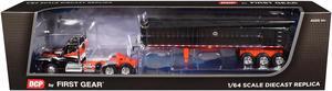 Kenworth W990 Day Cab and MAC Coal End Dump Trailer Black with Red Graphics 1/64 Diecast Model by DCP/First Gear