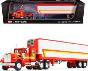 White Western Star 4900 with 36" Vintage Flat Top Sleeper & Wilson 40' Trailer Red & White 1/64 Diecast Model by DCP/First Gear