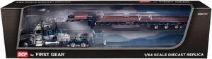 Peterbilt 389 with 48" Mid-Roof Sleeper & Talbert Traveling Axle Trailer Rich Blue & Silver 1/64 Diecast Model by DCP/First Gear