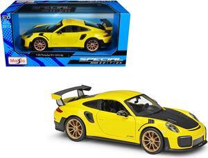 Porsche 911 GT2 RS Yellow with Carbon Hood and Gold Wheels "Special Edition" 1/24 Diecast Model Car by Maisto