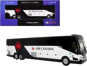 Prevost H3-45 Coach Bus "Air Canada Landline" Black and White Limited Edition 1/87 (HO) Diecast Model by Iconic Replicas