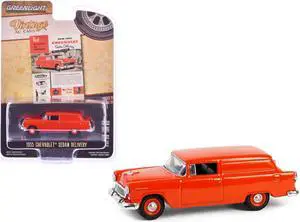 1955 Chevrolet Sedan Delivery Orange Red "Vintage Ad Cars" Series 11 1/64 Diecast Model Car by Greenlight
