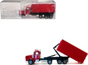 Peterbilt 367 Roll-Off Dump Truck Red with Red Box 1/87 (HO) Plastic Model Car by Promotex