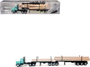Peterbilt Super B Log Truck and Trailer Blue with Log Accessories 1/87 (HO) Scale Plastic Model Car by Promotex