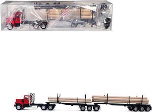 GMC Super B Log Truck and Trailer Red with Log Accessories 1/87 (HO) Plastic Model Car by Promotex