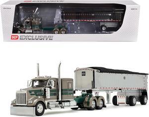 Kenworth W900L with 60" Sleeper and MAC Coal Dump Trailer Tan Met w/Green 1/64 Diecast Model by DCP/First Gear