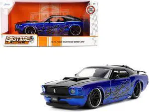 1970 Ford Mustang Boss 429 Black and Blue Metallic with Flames "Bigtime Muscle" Series 1/24 Diecast Model Car by Jada