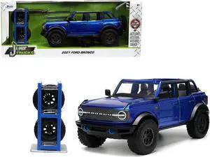 2021 Ford Bronco Open-Top Candy Blue Metallic with Extra Wheels "Just Trucks" Series 1/24 Diecast Model Car by Jada