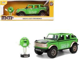 2021 Ford Bronco Green with Black Stripes and Green M&M's Diecast Figure "Hollywood Rides" Series 1/24 Diecast Model by Jada