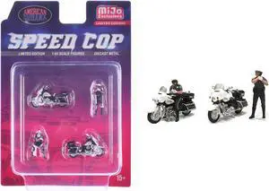 "Speed Cop" 4 piece Diecast Figure Set (2 Figures, 2 Motorcycles) Limited Edition for 1/64 Scale Models by American Diorama