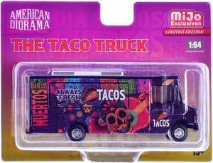 Food Truck "The Taco Truck" Purple with Graphics 1/64 Diecast Model by American Diorama