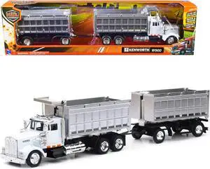 Kenworth W900 Dump Truck with Twin Dump Body White and Chrome "Long Haul Trucker" Series 1/43 Diecast Model by New Ray