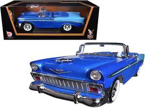 1956 Chevrolet Bel Air Convertible Dark Blue Metallic and Light Blue 1/18 Diecast Model Car by Road Signature