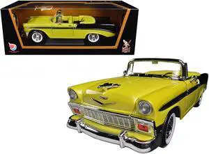 1956 Chevrolet Bel Air Convertible Yellow/Black 1/18 Diecast Car Model by Road Signature