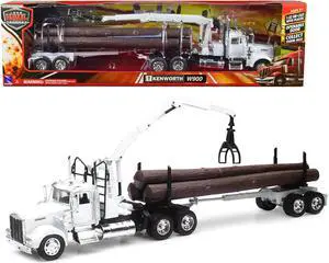 Kenworth W900 Log Hauler with Grabber White with Log Accessories "Long Haul Trucker" Series 1/32 Diecast Model by New Ray