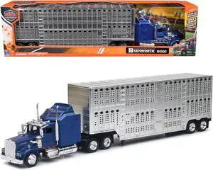 Kenworth W900 Truck Blue with Potbelly Livestock Trailer Chrome "Long Haul Truckers" Series 1/43 Diecast Model by New Ray