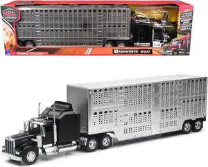 Kenworth W900 Truck Black with Pot Belly Livestock Chrome "Long Haul Truckers" Series 1/32 Diecast Model by New Ray