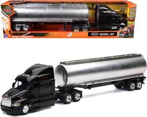 Peterbilt 387 Truck Black with Tanker Trailer Silver "Long Haul Truckers" Series 1/43 Diecast Model by New Ray