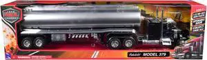 Peterbilt 379 Truck Black with Tanker Trailer Silver "Long Haul Truckers" Series 1/32 Diecast Model by New Ray