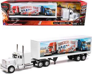 Peterbilt 379 Truck White with Dry Van Trailer "Truckers Rule America" "Long Haul Truckers" Series 1/32 Diecast Model by New Ray