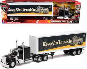 Kenworth W900 Truck Black with Dry Van Trailer "Tribute To Truckers Keep on Truckin'" 1/32 Diecast Model by New Ray
