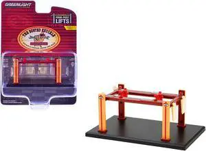 Adjustable Four-Post Lift "Busted Knuckle Garage" Red and Yellow "Four-Post Lifts" Series 6 1/64 Die Cast Model by Greenlight