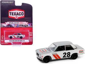 1970 Nissan Datsun 510 #28 Silver Metallic and White with Red "Texaco Special Edition" 1/64 Die Cast Model Car by Greenlight