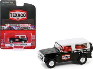1963 Harvester Scout "Texaco" Black with White Top and Red Interior 1/64 Diecast Model Car by Greenlight