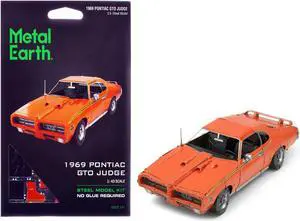 Model Kit 1969 Pontiac GTO Judge Orange with Black Stripes (Moderate Difficulty) Steel Model by Metal Earth