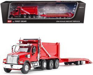Western Star 49X Truck with Ox Bodies Dump & Beaver Tail Trailer Viper Red 1/64 Diecast Model by DCP/First Gear