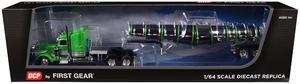 Peterbilt 389 with 48" Mid-Roof Sleeper and Polar Deep Drop Trailer Green and Silver 1/64 Diecast Model by DCP/First Gear