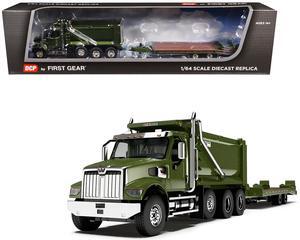 Western Star 49X Truck with Ox Bodies Dump & Beaver Tail Trailer Green Metallic 1/64 Diecast Model by DCP/First Gear