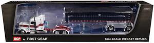 Peterbilt 389 with 48" Mid-Roof Sleeper and MAC Coal End Trailer White with Red and Gold 1/64 Diecast Model by DCP/First Gear