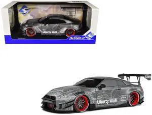 2020 Nissan GT-R (R35) RHD with Liberty Walk 2.0 Body Kit Dark Silver "Catalogue Design" 1/18 Diecast Model Car by Solido