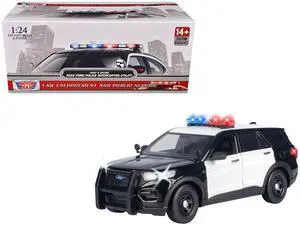 2022 Ford Police Interceptor Utility Black and White w/Flashing Light Bar and Lights and Sounds 1/24 Diecast Model Car Motormax