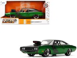 1970 Dodge Charger R/T Dark Gray Metallic and Green Metallic with Dark Gray "Bigtime Muscle" 1/24 Diecast Model Car by Jada