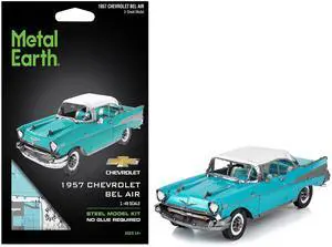Model Kit 1957 Chevrolet Bel Air Turquoise with White Top (Challenging Difficulty) Steel Model by Metal Earth