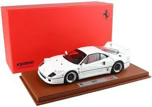 Ferrari F40 White with Black & Chrome Wheels and Red Seats with DISPLAY CASE Limited Ed 1/18 Diecast Model Car by BBR and Kyosho