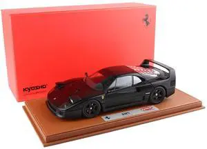 Ferrari F40 Matt Black with Matt Black Wheels with DISPLAY CASE Limited Edition 1/18 Diecast Model Car by BBR and Kyosho
