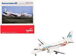 Saab 340 Commercial Aircraft "Finnaviation - Santa Livery" (OH-FAH) White with Graphics 1/200 Diecast Model by Herpa