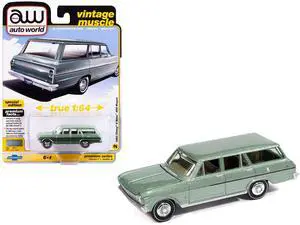 1963 Chevrolet II Nova 400 Wagon Laurel Green Metallic "Vintage Muscle" Series 1/64 Diecast Model Car by Auto World